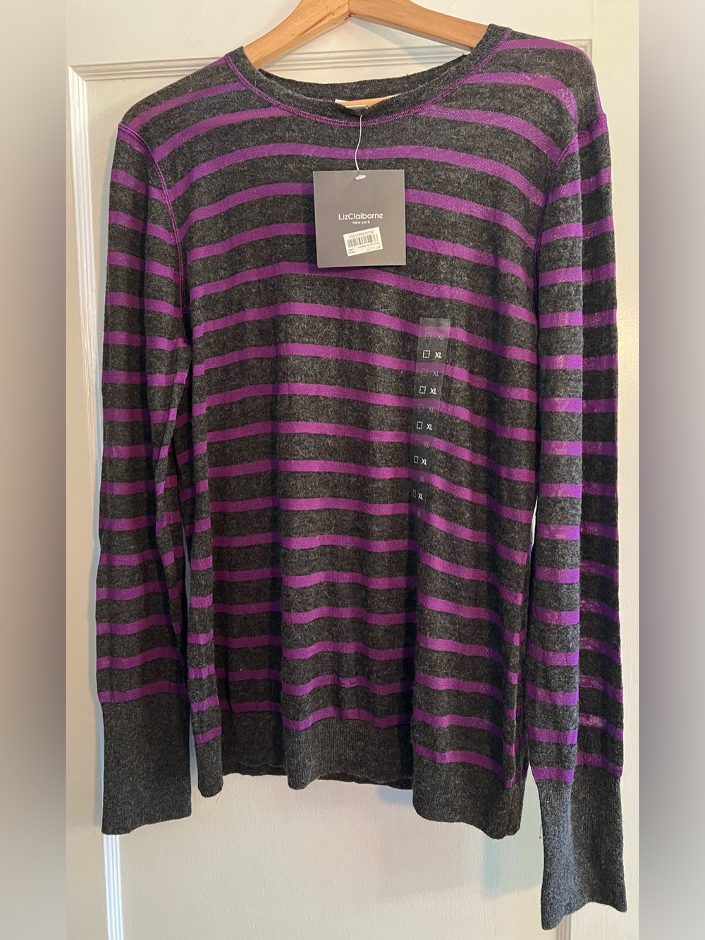 Liz Claiborne NWT Alpaca Blend Striped Sweater XL Purple Gray Soft